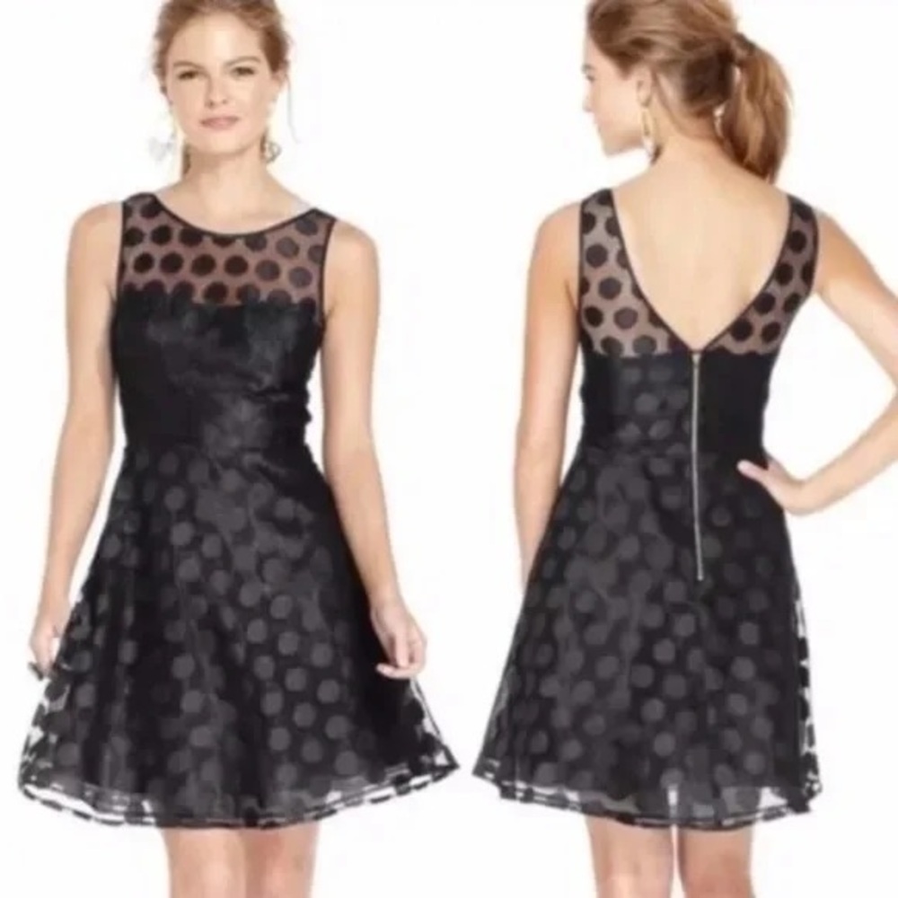 Betsey Johnson Polka Dot Illusion Fit & Flare Cocktail Dress in Black Retro - Picture 4 of 14